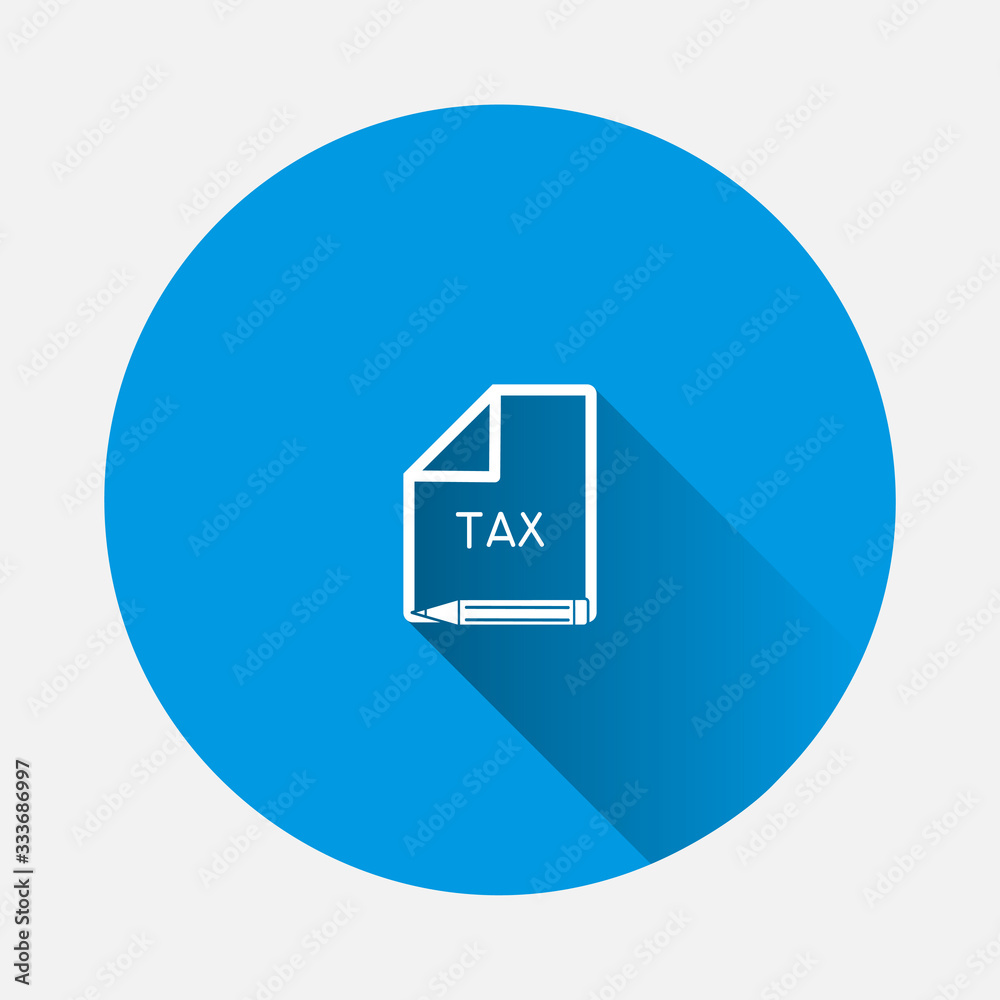 Vector tax form icon on blue background. Flat image with long shadow. Vector tax form icon on blue background. Flat image with long shadow.