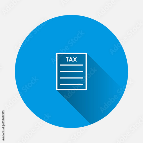 Vector tax form icon on blue background. Flat image with long shadow.