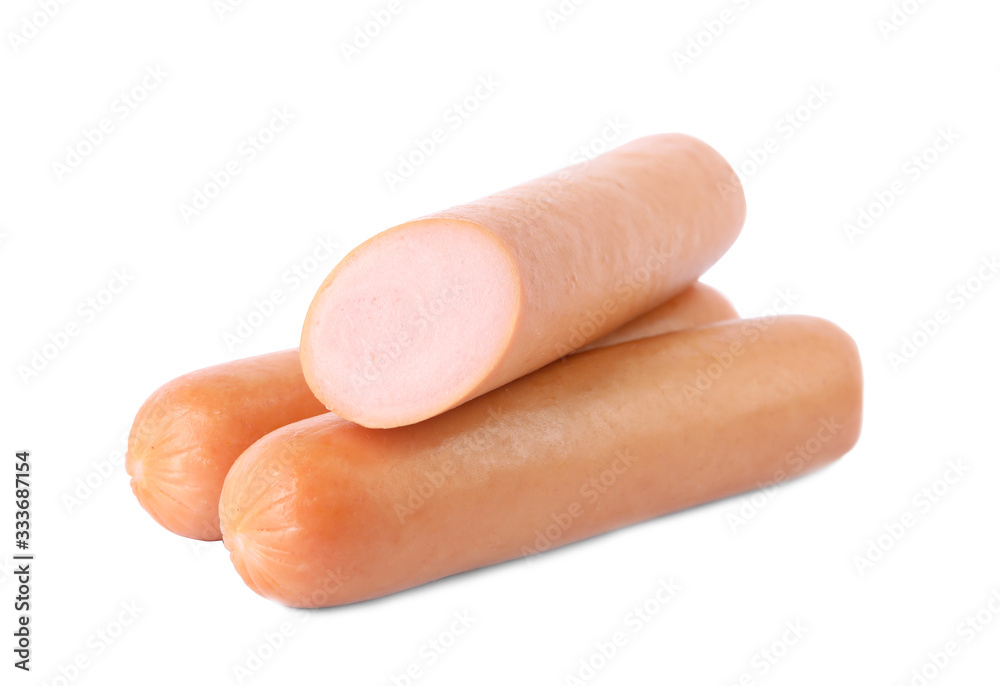 Tasty sausages on white background. Meat product