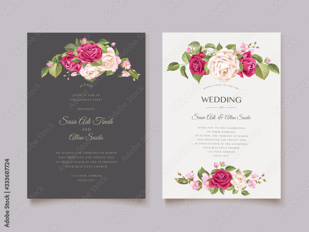 wedding invitation template with floral wreath