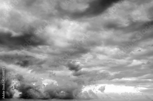 Cloudy sky background, black and white image