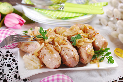 traditional easter white sausage baked with onion
