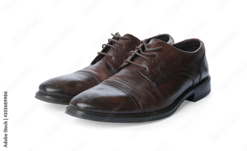 Pair of stylish leather shoes isolated on white Pair of stylish leather shoes isolated on white