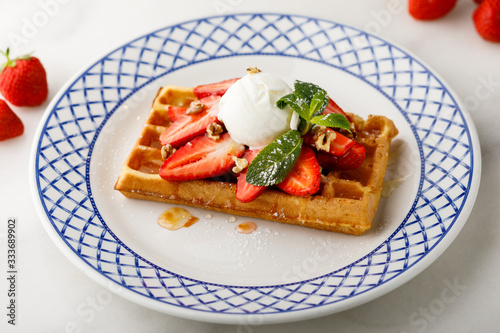 sweet waffles with strawberry