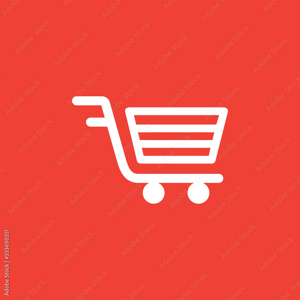 Shopping Cart Icon On Red Background. Red Flat Style Vector Illustration Shopping Cart Icon On Red Background. Red Flat Style Vector Illustration