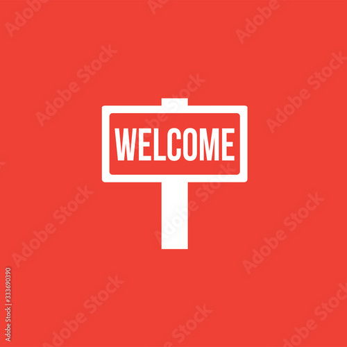 Signpost Welcome Icon On Red Background. Red Flat Style Vector Illustration