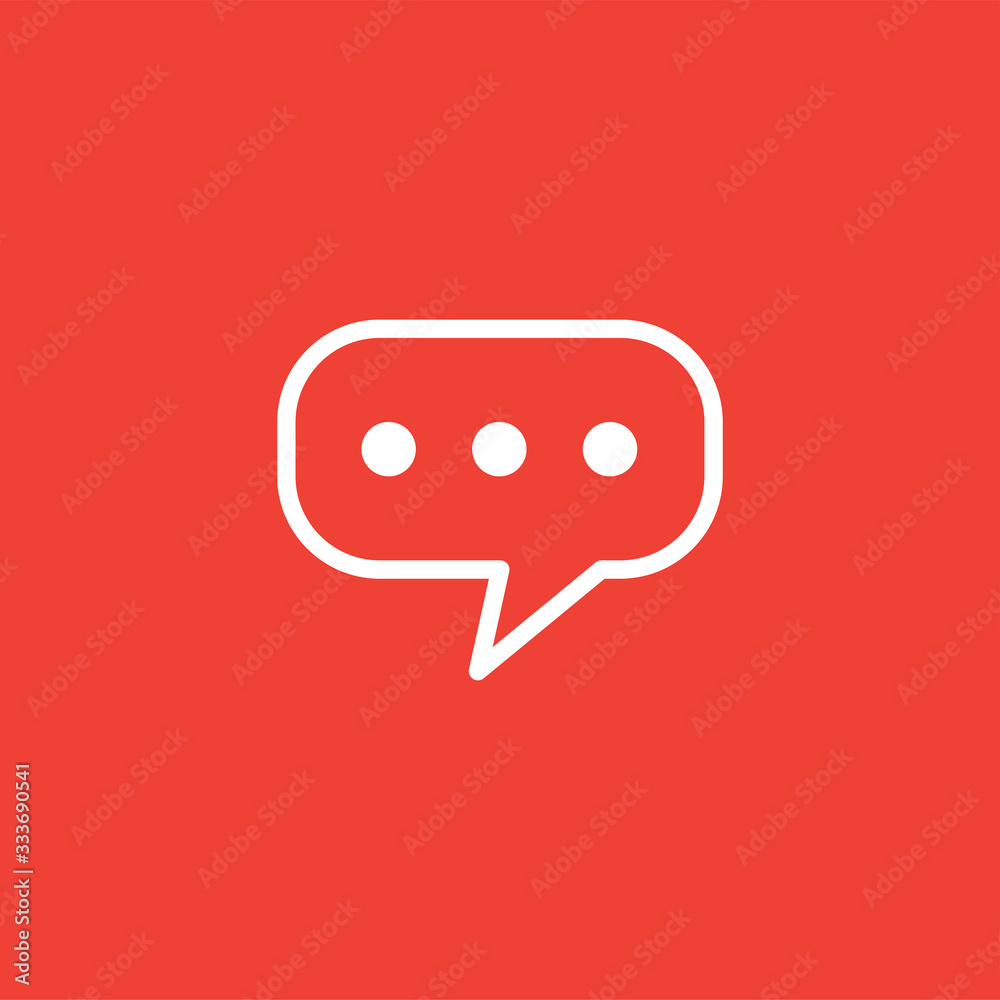 Speech Bubble Line Icon On Red Background. Red Flat Style Vector Illustration