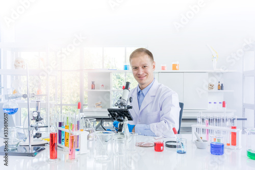 Scientist working or research for some confidential in chemical laboratory