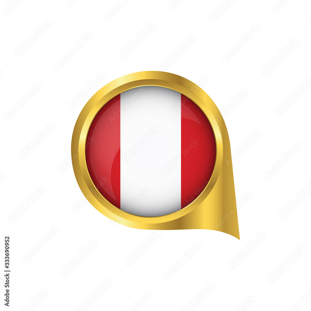 Flag of Peru, location map pin, pointer flag Peru, button gold, Icon country . Vector Illustration EPS10.