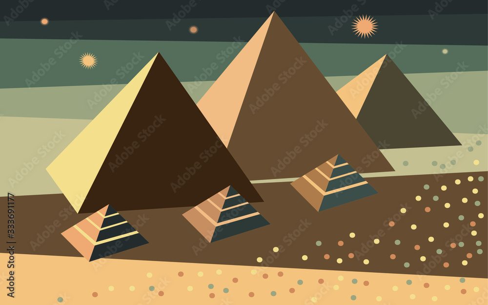 The great Egyptian pyramids at Giza near Cairo in the night desert. Peramids of ancient Egypt: the pharaohs of Chephren, Cheops and Mykerin and the small pyramids. EPS 10. The great Egyptian pyramids at Giza near Cairo in the night desert. Peramids of ancient Egypt: the pharaohs of Chephren, Cheops and Mykerin and the small pyramids. EPS 10.