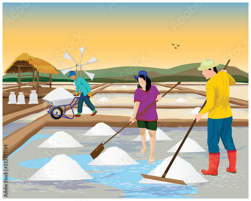 agriculturist work in saline field vector design