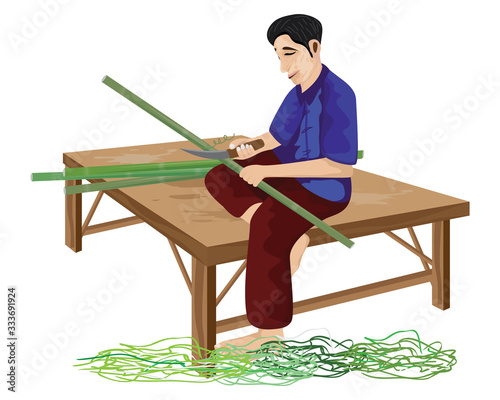 one man work with wickerwork vector design