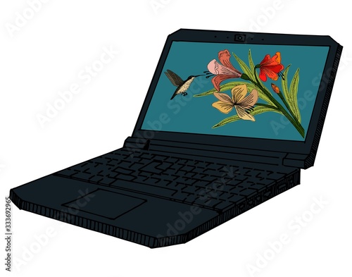 laptop with blank screen isolated on white
