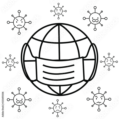 Illustration on a virus theme in line drawing style. Suitable for demonstrating materials on the epidemic, medicine, healthy lifestyles and protecting health.