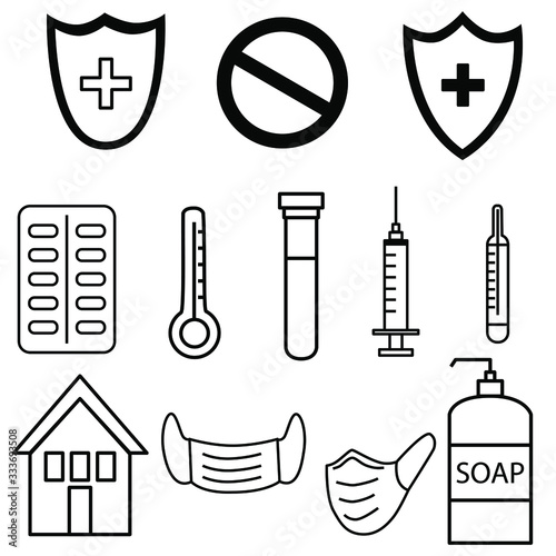 Illustration on a virus theme in line drawing style. Suitable for demonstrating materials on the epidemic, medicine, healthy lifestyles and protecting health.