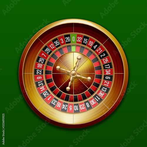 Vector classic European roulette placed on an endless green surface. Red & Black Betting casino squares. Winning money. Losing at gambling. classic casino roulette and green table.