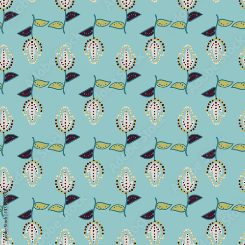 Rows of ornamental flowers seamless vector pattern. Decorative nature themed surface print design. Fora fabrics, wrapping paper, scrapbooking, backgrounds, cards, and packaging.