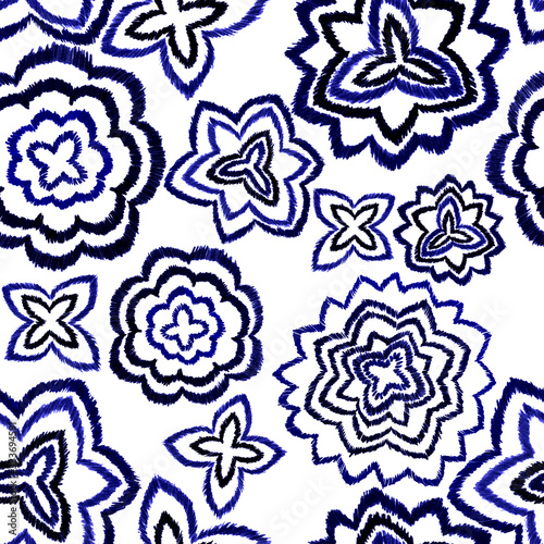 Creative seamless pattern with hand drawn ikat stars. Ethnic boho seamless pa...