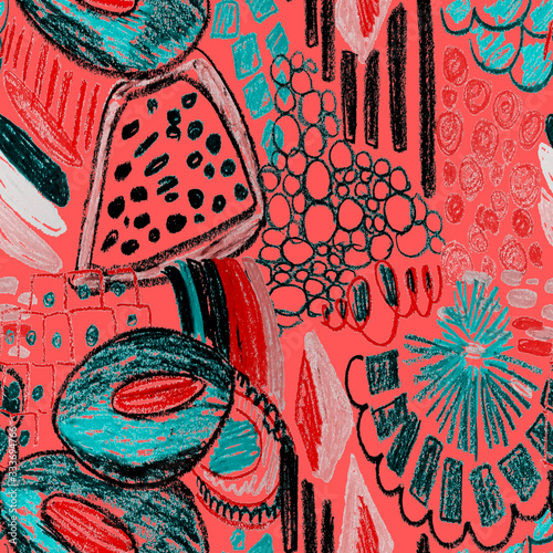 Creative seamless pattern with beautiful bright abstract elements. Colorful t...
