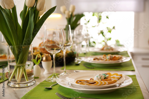 Photography Festive Easter table setting with floral decor