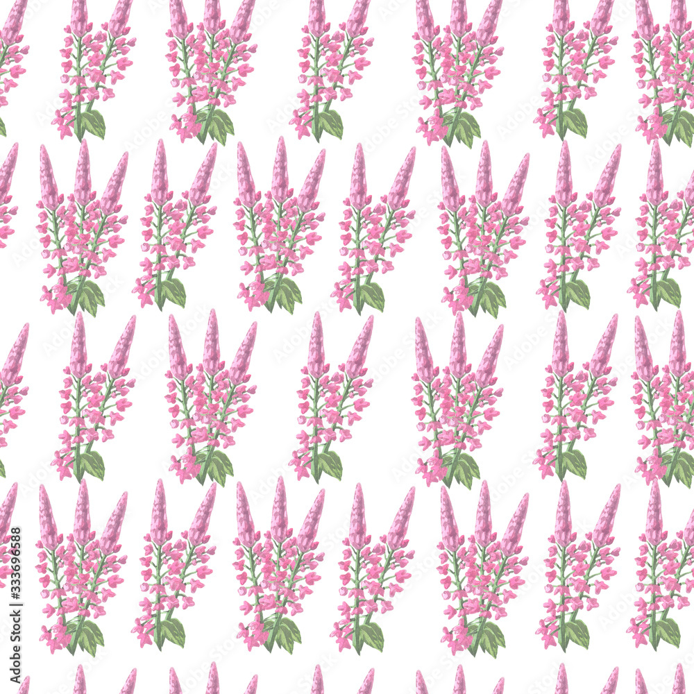 Naklejka premium watercolor seamless pattern pink flowers illustration