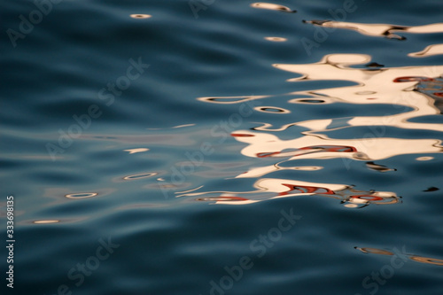 Abstract water ripples background with close-up details of dark blue waves of ocean water and white patterns from sunlight reflecting on the surface