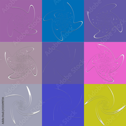 set of white helical, spiraling, curl and curly shapes. spiral, twirl, swirl illustration. twine design elements over single-color, monochrome background, backdrop. helix, volute set