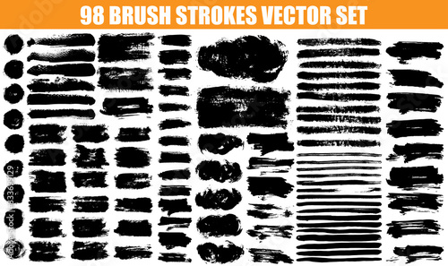 Large set different grunge brush strokes. Dirty artistic design elements isolated on white background. Black ink vector brush strokes