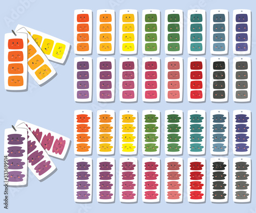 Cute color picker tags with funny faces. Color palette vector set. 