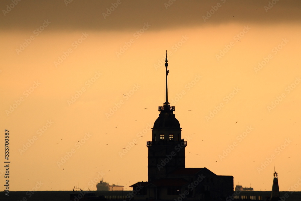 silhouette of the galata tower at sunset