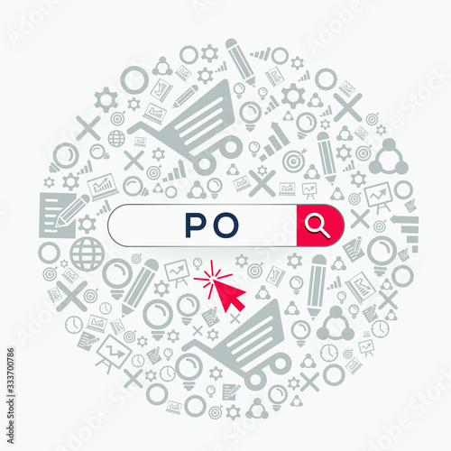  PO mean (purchase order) Word written in search bar ,Vector illustration.