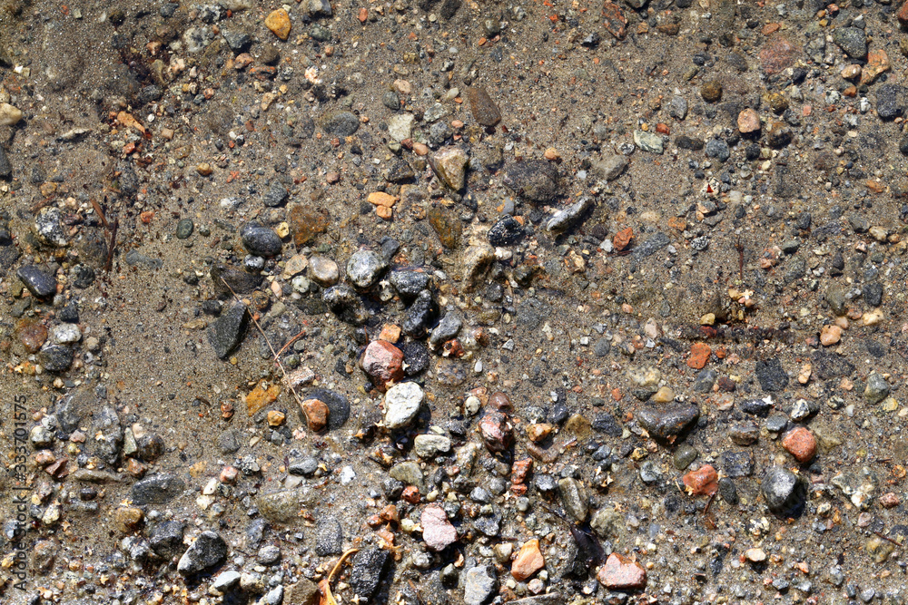 Rocks, sand and birch tree leaves underwater at a Finnish beach. Beautiful texture. Colorful rocks, brown sand, green and brown leaves and clear water. Photographed directly from above. Color photo. Rocks, sand and birch tree leaves underwater at a Finnish beach. Beautiful texture. Colorful rocks, brown sand, green and brown leaves and clear water. Photographed directly from above. Color photo.