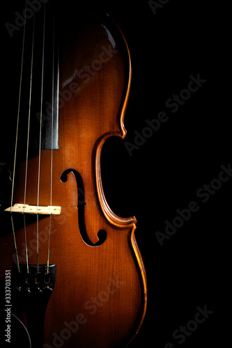 Beautiful classic wooden violin on black background