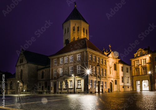 The lightened cathedral in Paderborn at night