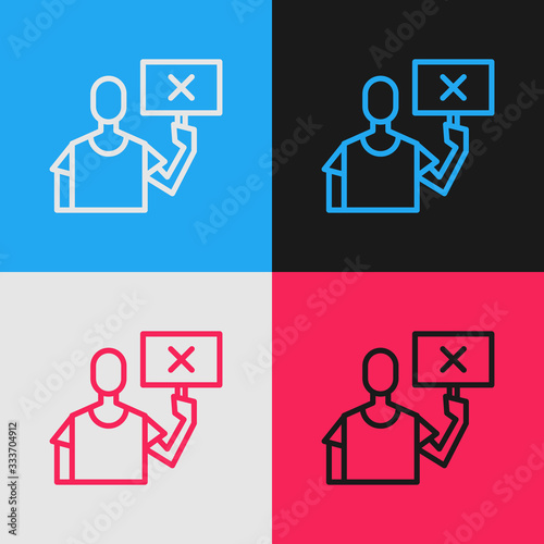 Pop art line Nature saving protest icon isolated on color background. Earth planet protection, environmental issues demonstration. Vector Illustration