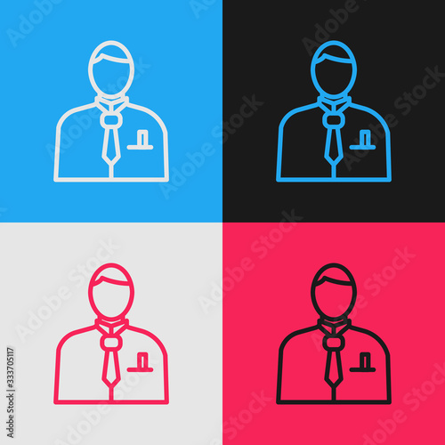 Pop art line Businessman or stock market trader icon isolated on color background. Vector Illustration