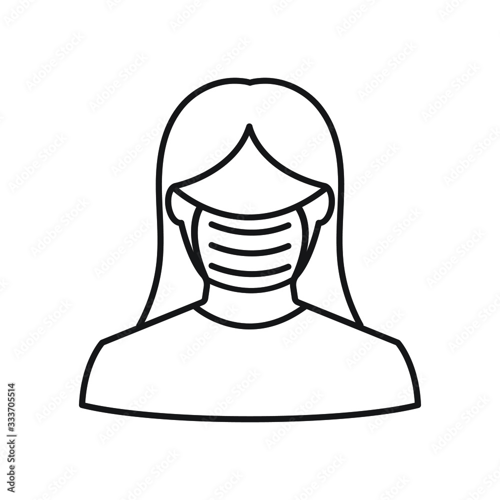 Woman face with mask icon vector on white background. PM 2.5 Dust and Corona Virus prevention symbol. Woman face with mask icon vector on white background. PM 2.5 Dust and Corona Virus prevention symbol.