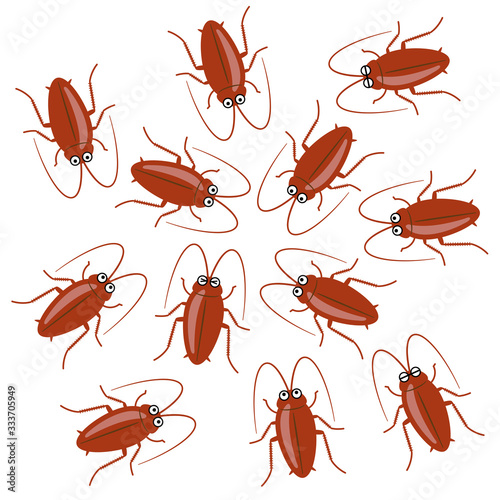 茶色いゴキブリの群れ 漫画風ベクターイラスト