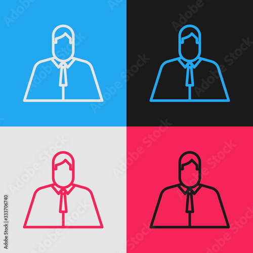 Pop art line Lawyer, attorney, jurist icon isolated on color background. Jurisprudence, law or court icon. Vector Illustration
