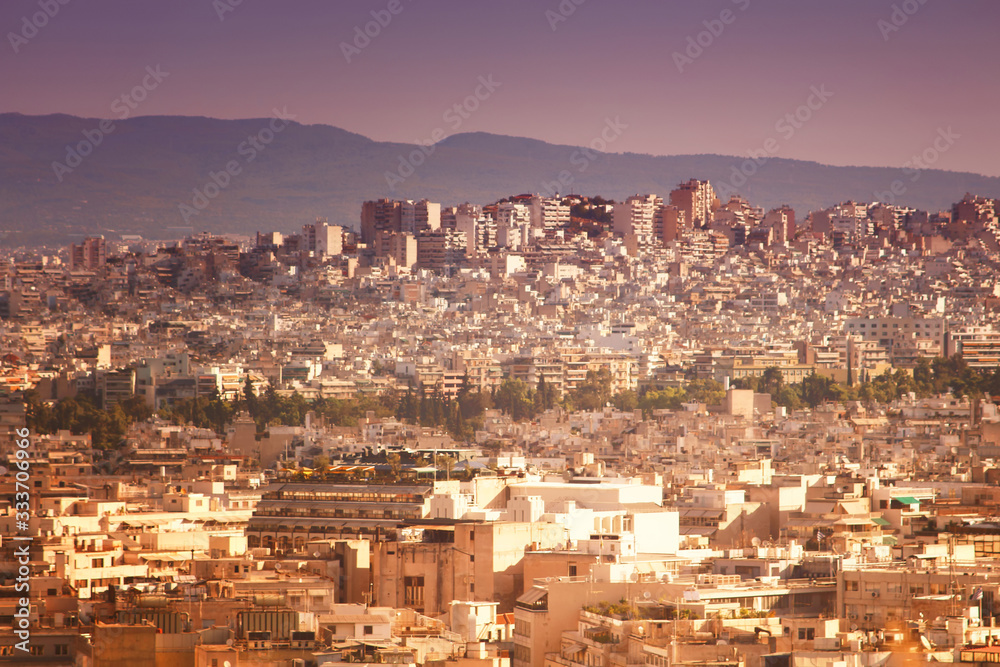 View of Athens city in the morning, Greece. Sunrise
