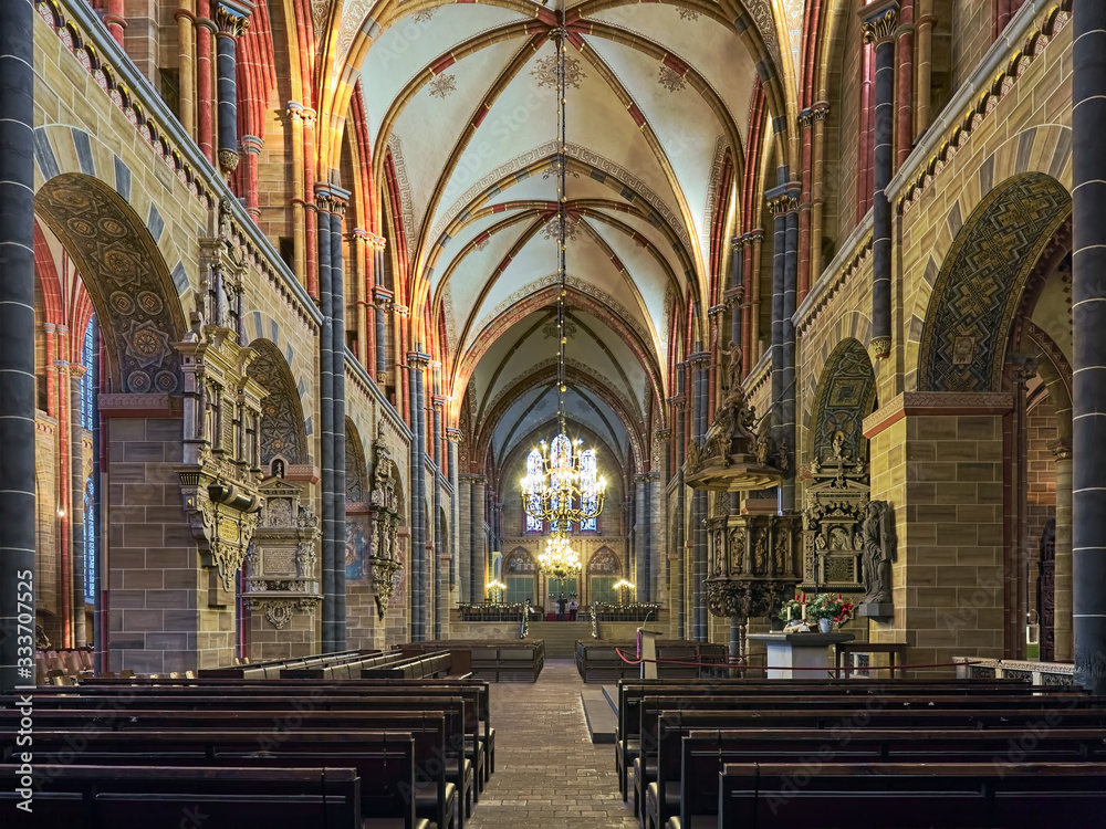 Interior of Bremen Cathedral, Germany. The cathedral of St. Peter was built in the 11th century in the Romanesque style, and rebuilt in the Gothic style in the later centuries.