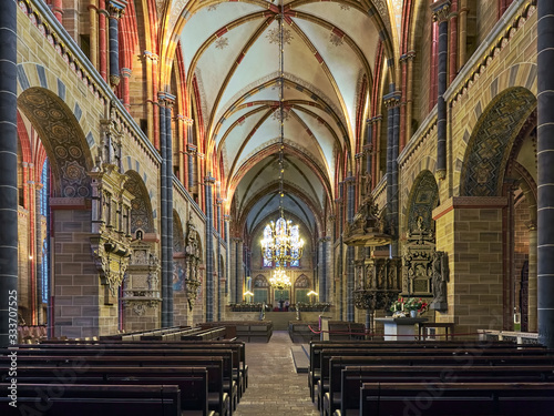 Interior of Bremen Cathedral, Germany. The cathedral of St. Peter was built in the 11th century in the Romanesque style, and rebuilt in the Gothic style in the later centuries.