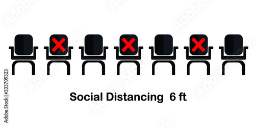 Social distancing chair concept.Prevent contact from the virus Covid-19.