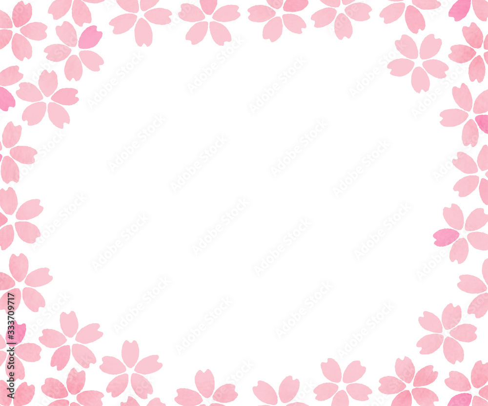 バナー背景（300：250）手描き風の桜（薄紅）〔背景白〕