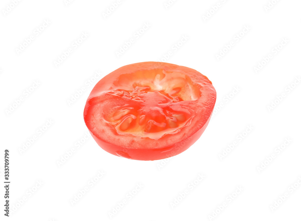 Half of fresh ripe cherry tomato isolated on white Half of fresh ripe cherry tomato isolated on white