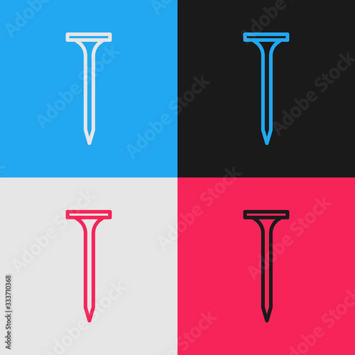 Pop art line Metallic nail icon isolated on color background. Vector Illustration