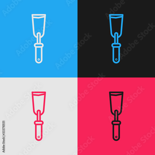 Pop art line Putty knife icon isolated on color background. Spatula repair tool. Spackling or paint instruments. Vector Illustration