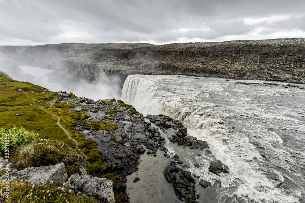 Gullfoss waterfalls in cloudy moody day
