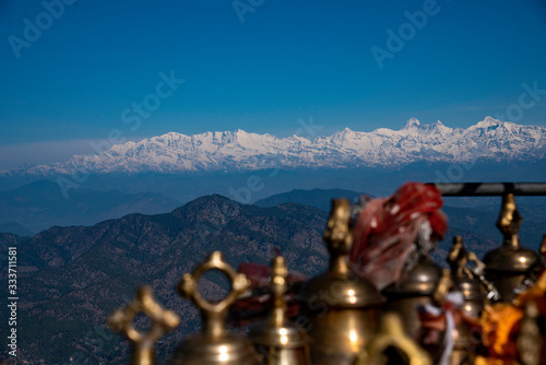 The snow mountain with temple bells