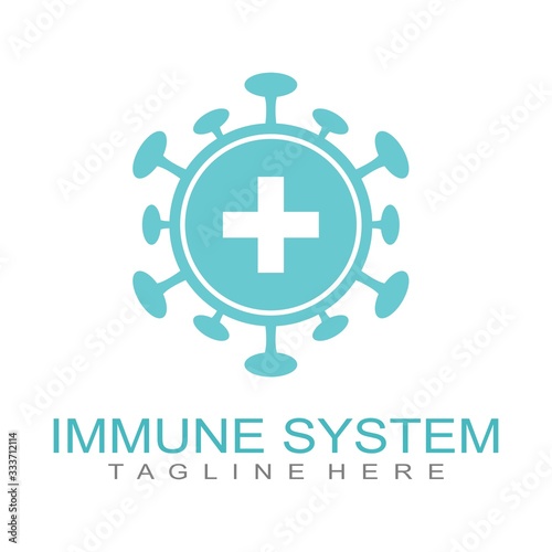 Immune system logo design vector. Medical shield against viruses and bacterium.